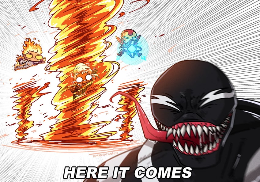 venom, iron man, storm, johnny storm, and human torch (marvel and 5 more) drawn by miyan_(oceanmaiden)