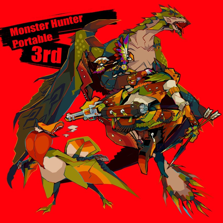 monster hunter, player palico, rathian, and qurupeco (monster hunter and 1 more) drawn by edarow