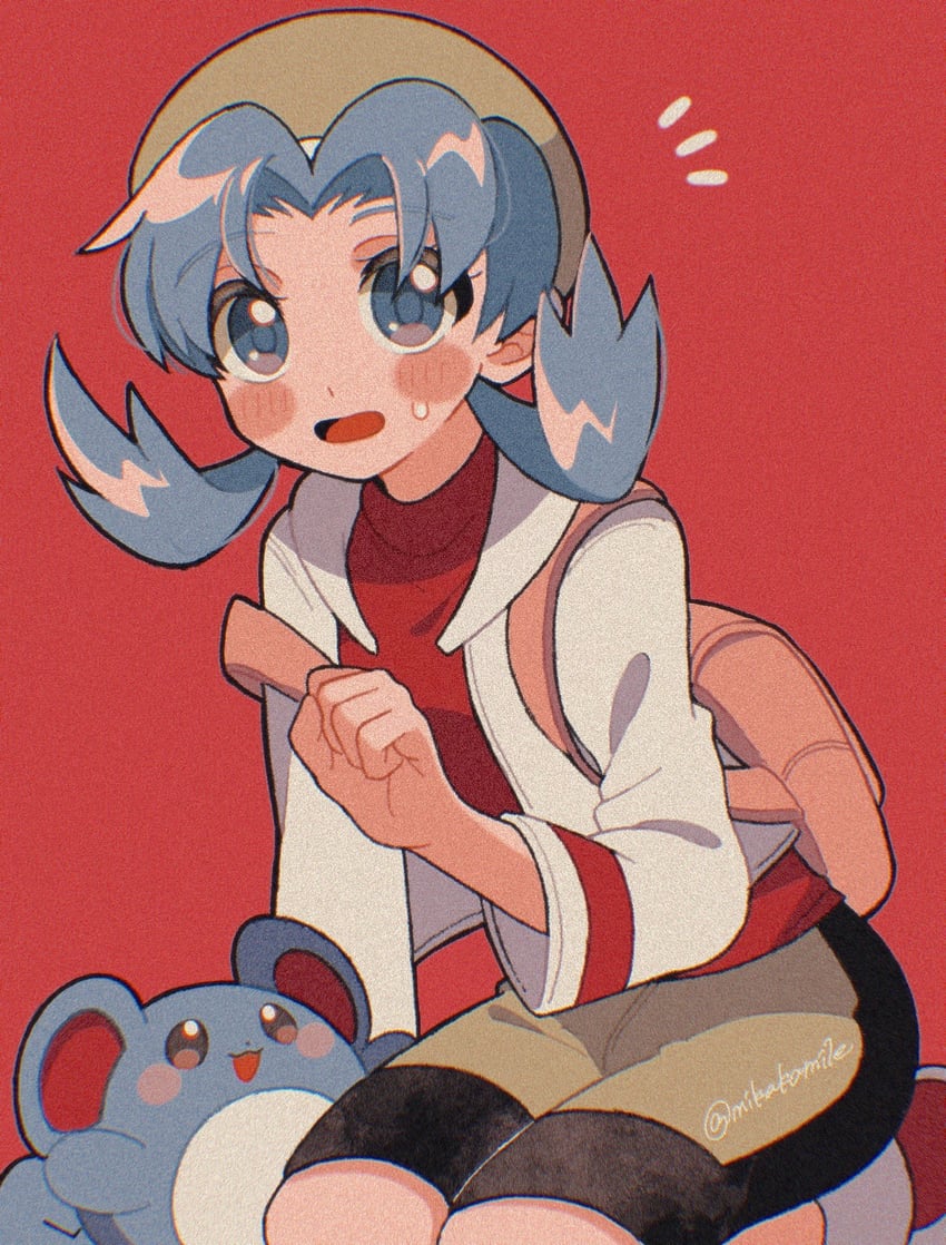 kris and marill (pokemon and 1 more) drawn by mikakami1e