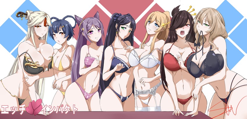mona, keqing, jean, ningguang, lisa, and 2 more (genshin impact) drawn by kowatsu_no_break