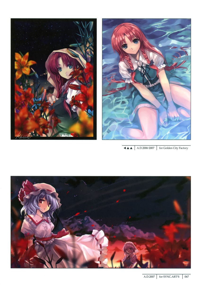 remilia scarlet, izayoi sakuya, and hong meiling (touhou) drawn by misaki_kurehito