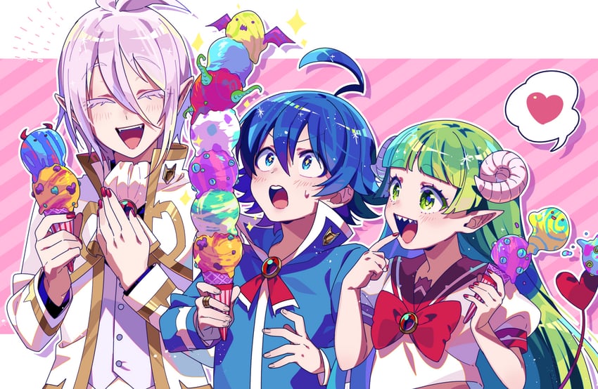 suzuki iruma, valac clara, and asmodeus alice (mairimashita! iruma-kun) drawn by bumi0w0