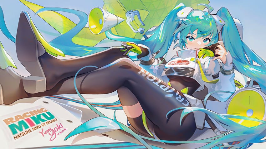 hatsune miku and racing miku (vocaloid and 1 more) drawn by tapiokaro_(ximilul)