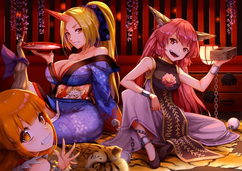 ibuki suika, hoshiguma yuugi, ibaraki kasen, and ibaraki douji (touhou) drawn by yamasan_ossan