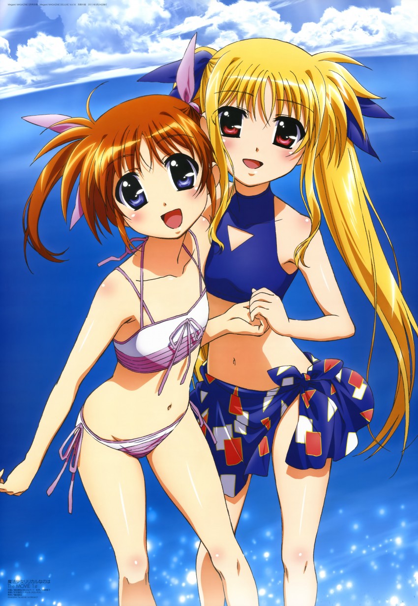 fate testarossa and takamachi nanoha (lyrical nanoha and 3 more) drawn by okuda_yasuhiro