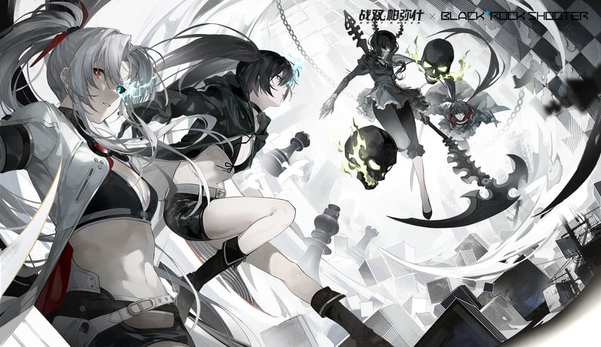 black rock shooter, lucia, dead master, alpha, lucia: plume, and 1 more (punishing: gray raven and 1 more) drawn by narakuuu