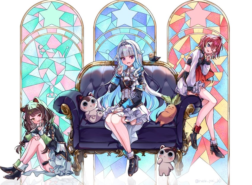 lize helesta, ange katrina, inui toko, sebastian piyodore, banken, and 1 more (nijisanji) drawn by ruru_yui_joji