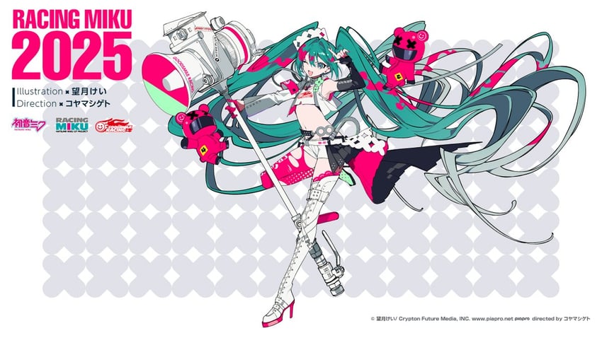 hatsune miku and racing miku (vocaloid and 1 more) drawn by mochizuki_kei