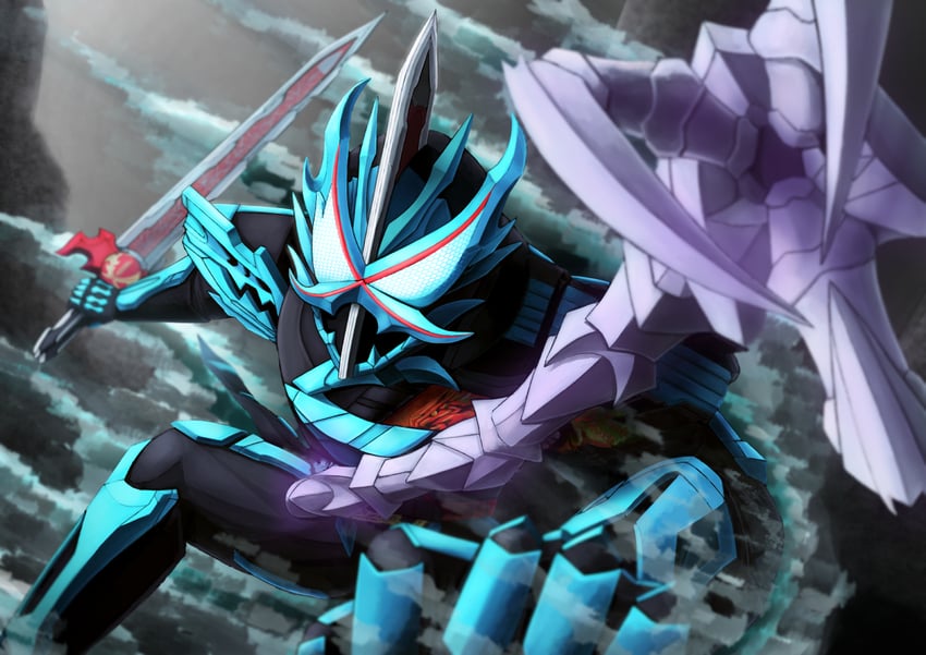 kamen rider saber and kamen rider saber primitive dragon brave dragon (kamen rider and 1 more) drawn by masash-1995