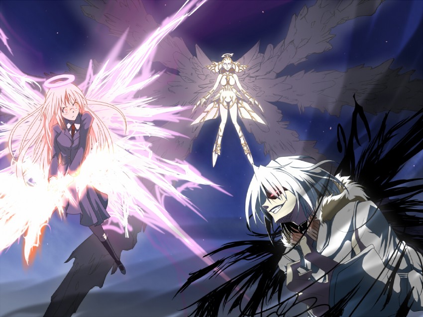 accelerator, kazakiri hyouka, archangel gabriel, and fuse=kazakiri (toaru majutsu no index and 1 more) drawn by bloody_moon