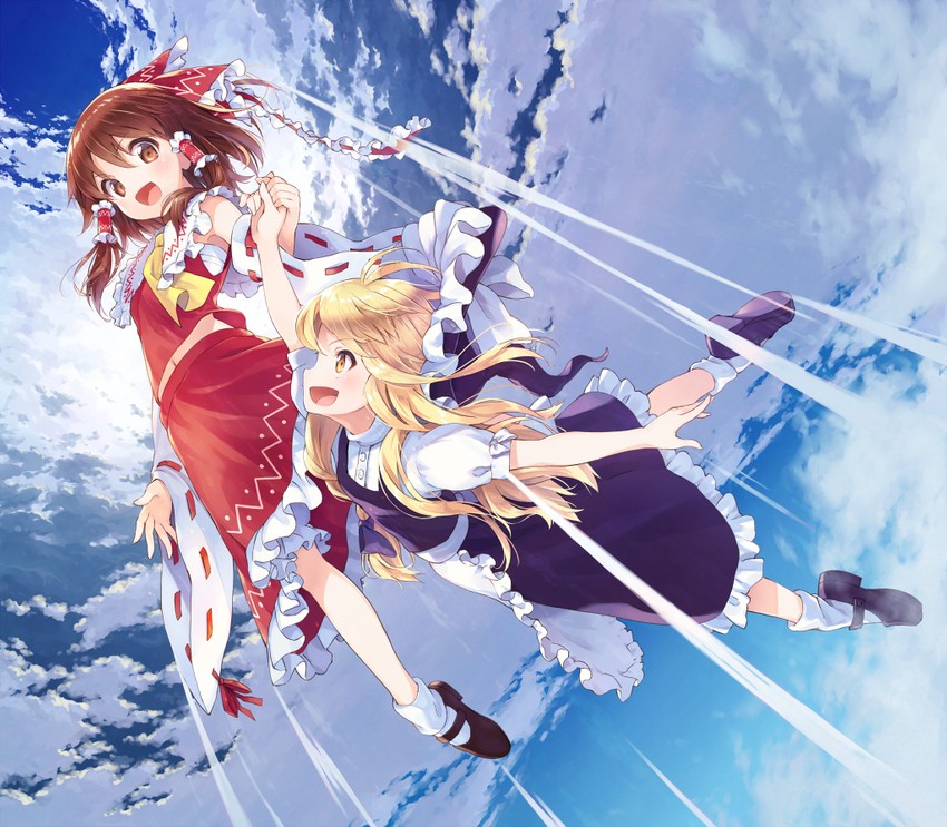 hakurei reimu and kirisame marisa (touhou) drawn by tamanaga_haru