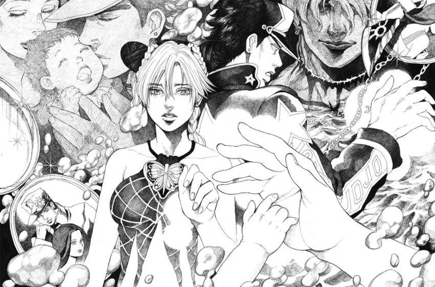 kujo jotaro, dio brando, and kujo jolyne (jojo no kimyou na bouken and 1 more) drawn by bud_(korovsme)