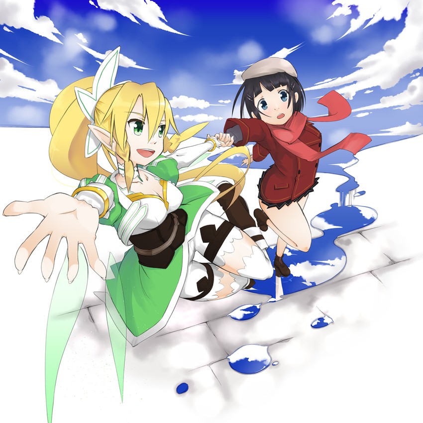 kirigaya suguha and leafa (sword art online) drawn by mizma
