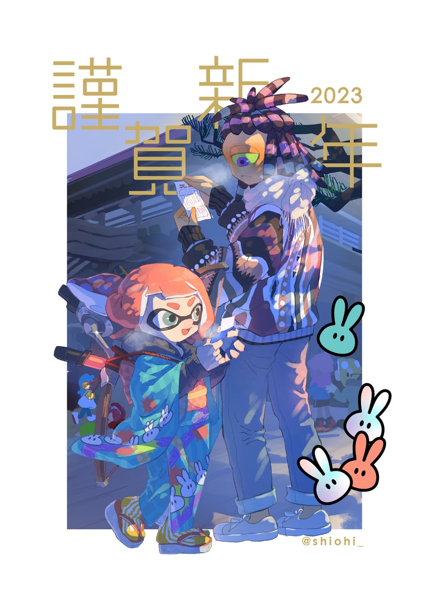inkling player character, inkling girl, and murch (splatoon and 1 more) drawn by shiohi