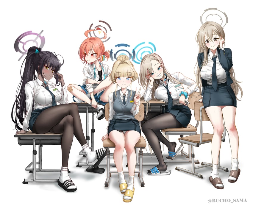 asuna, toki, karin, neru, and akane (blue archive) drawn by bucho_sama