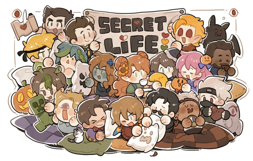 creeper, grian, goodtimeswithscar, jellie, geminitay, and 15 more (minecraft and 5 more) drawn by luminous_slime