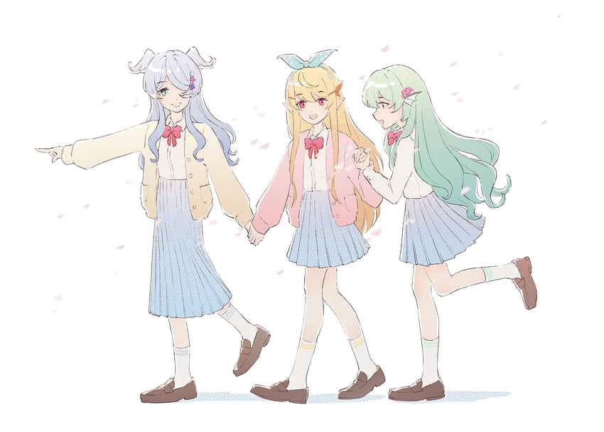 elira pendora, pomu rainpuff, and finana ryugu (nijisanji and 1 more) drawn by odette_px