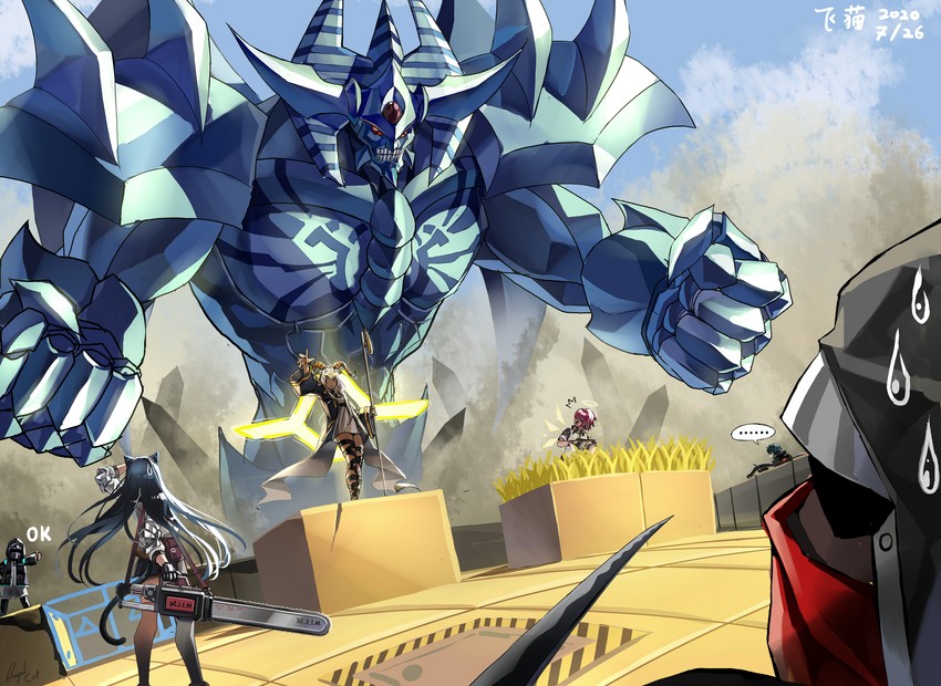 doctor, exusiai, blaze, beeswax, faust, and 2 more (arknights and 1 more) drawn by feimao_(angelcat)