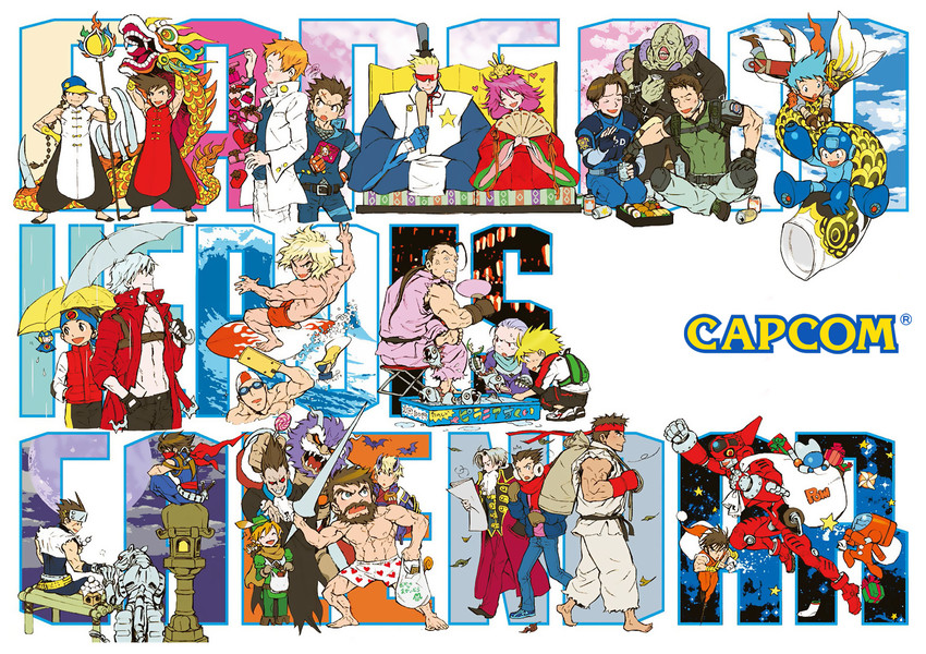 dante, leon s. kennedy, mega man, chris redfield, phoenix wright, and 23 more (street fighter and 18 more) drawn by nishimura_kinu