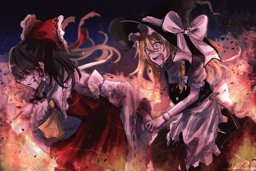 hakurei reimu and kirisame marisa (touhou) drawn by annin_cha