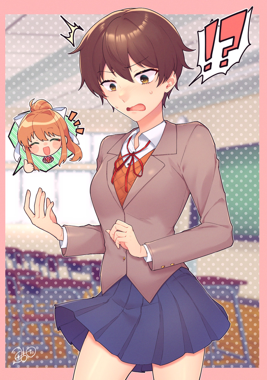 monika and protagonist (doki doki literature club) drawn by ayuda_ayutaro