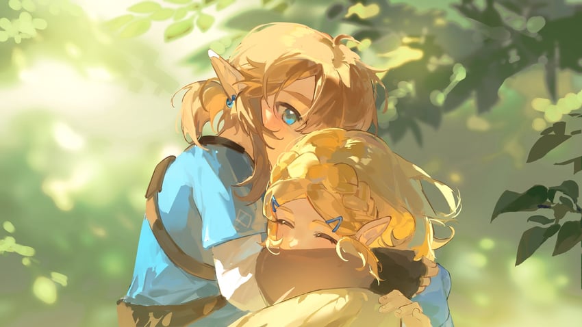 link and princess zelda (the legend of zelda and 1 more) drawn by yumiyumo3o