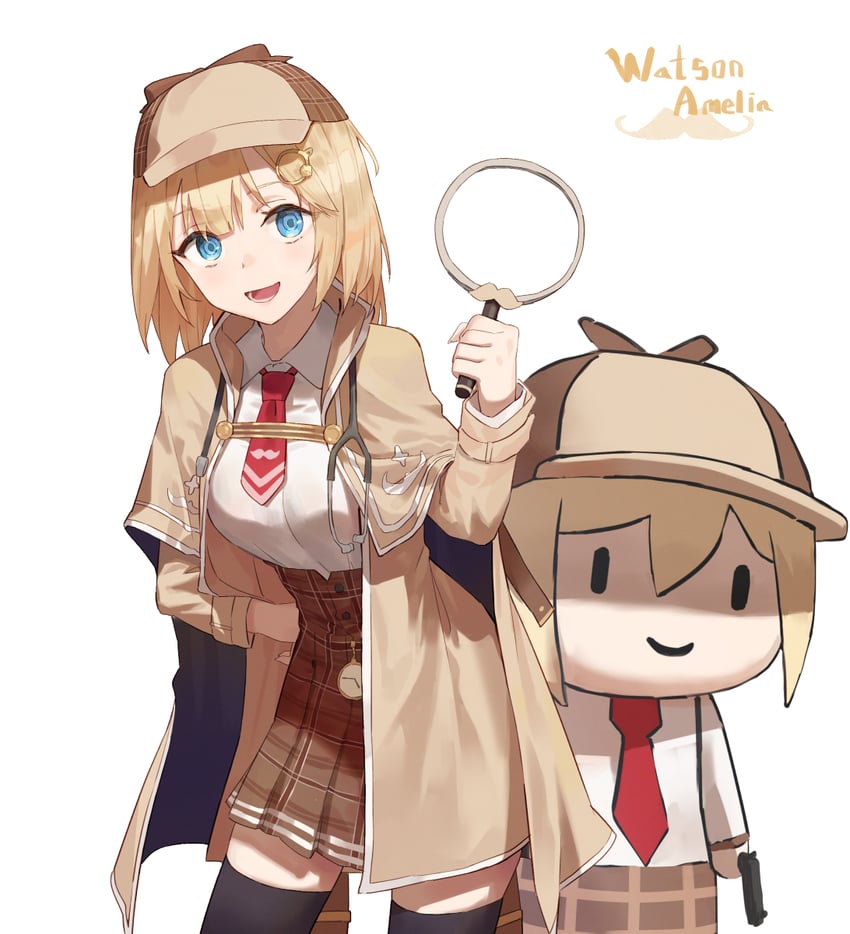 watson amelia and smol ame (hololive and 1 more) drawn by tesin_(7aehyun)