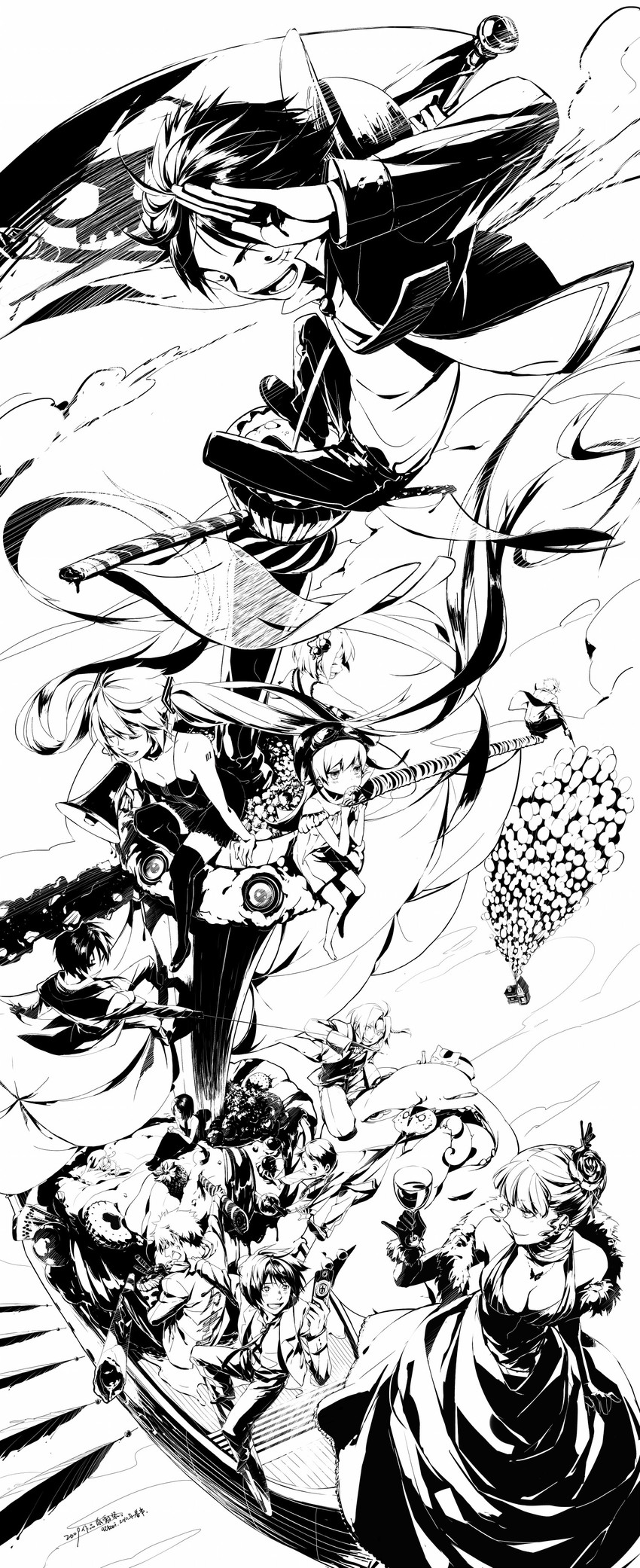 hatsune miku, pikachu, hirasawa yui, monkey d. luffy, oshino shinobu, and 13 more (pokemon and 18 more) drawn by rei_(sanbonzakura)