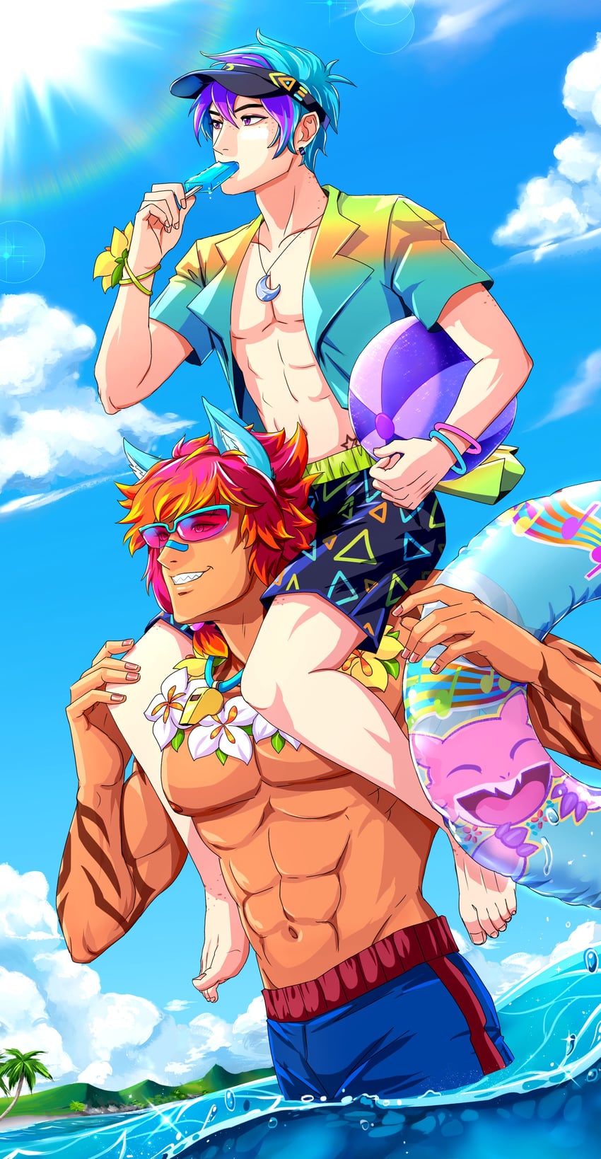 sett, aphelios, and pool party sett (league of legends) drawn by explorevandis