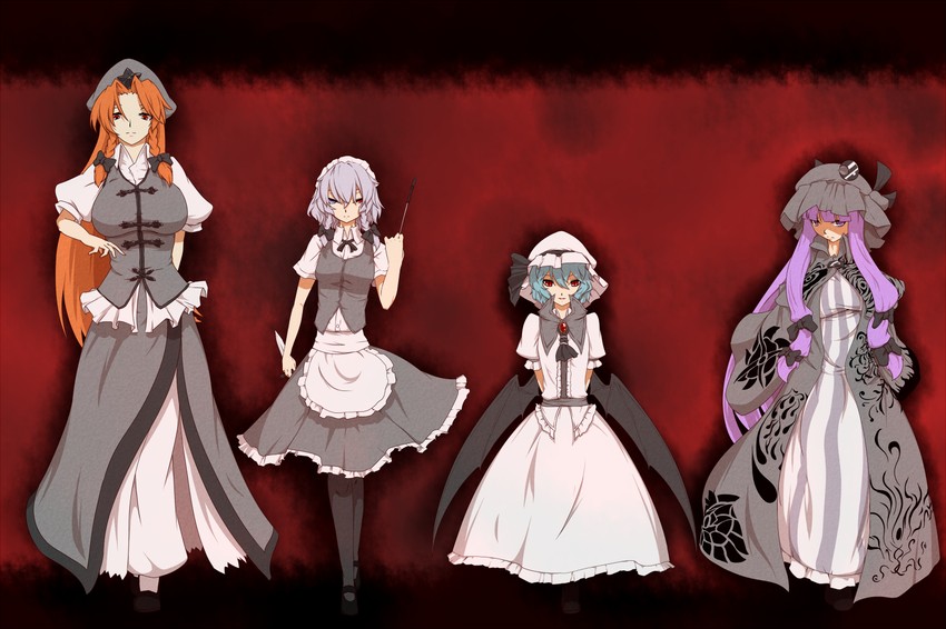 remilia scarlet, izayoi sakuya, patchouli knowledge, and hong meiling (touhou) drawn by yuuki_(yukigeshou_hyouka)