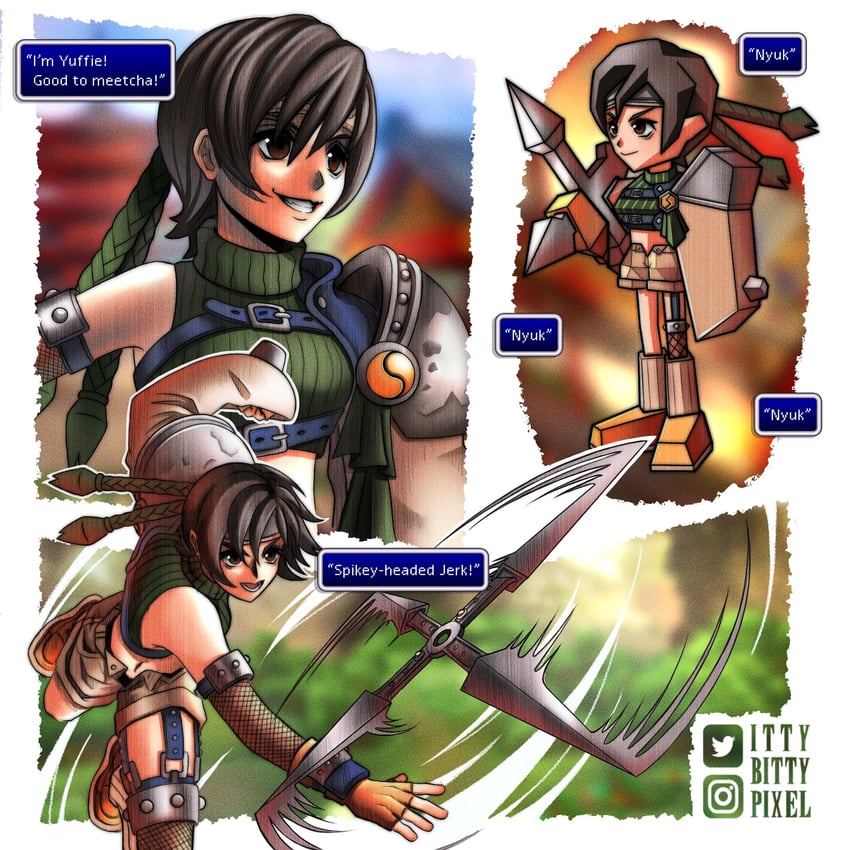yuffie kisaragi (final fantasy and 1 more) drawn by ittybittypixel