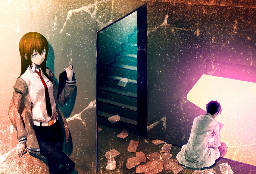 makise kurisu and okabe rintarou (steins;gate) drawn by 2c=galore