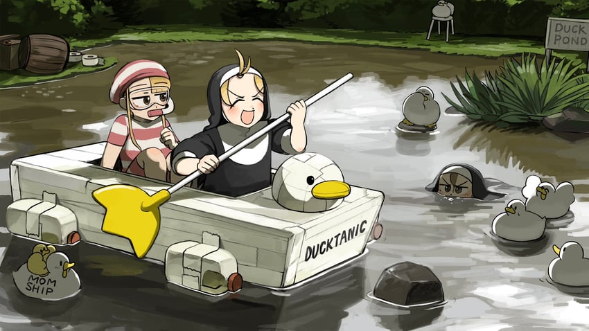 clumsy nun, froggy nun, and spicy nun (little nuns) drawn by diva_(hyxpk)