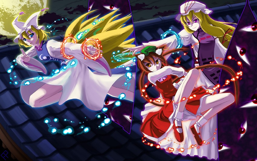 yakumo yukari, yakumo ran, and chen (touhou) drawn by din_(flypaper)