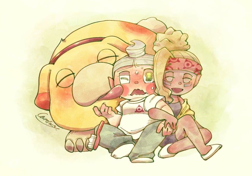 oatchi, shepherd, and collin (pikmin and 1 more) drawn by cuttlocty