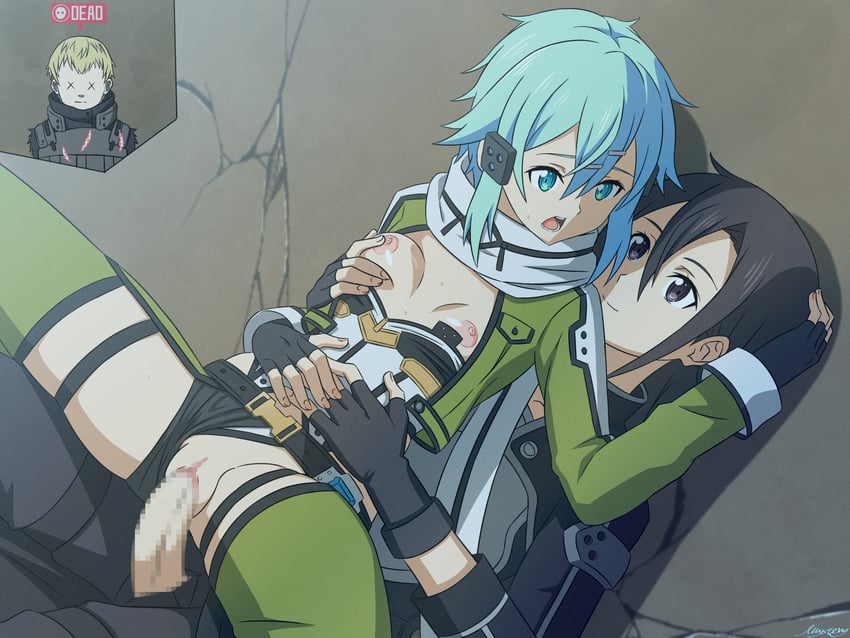 kirito, sinon, and gabriel miller (sword art online and 2 more) drawn by mysteryctu