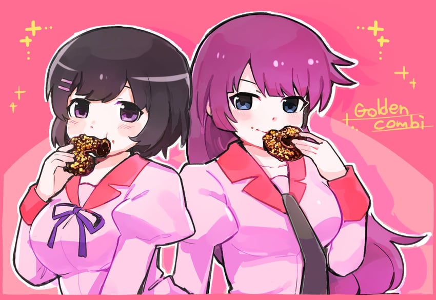 senjougahara hitagi and hanekawa tsubasa (monogatari and 1 more) drawn by garakutaya_(grktya0831)