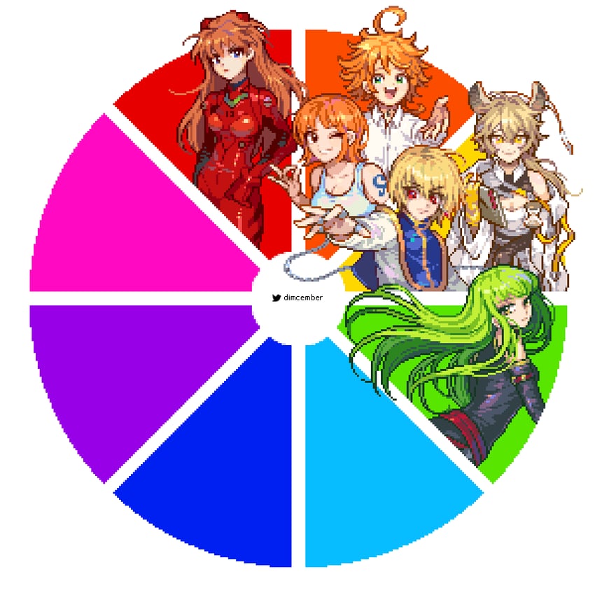 souryuu asuka langley, nami, c.c., kurapika, dorothy, and 1 more (arknights and 5 more) drawn by dimcember