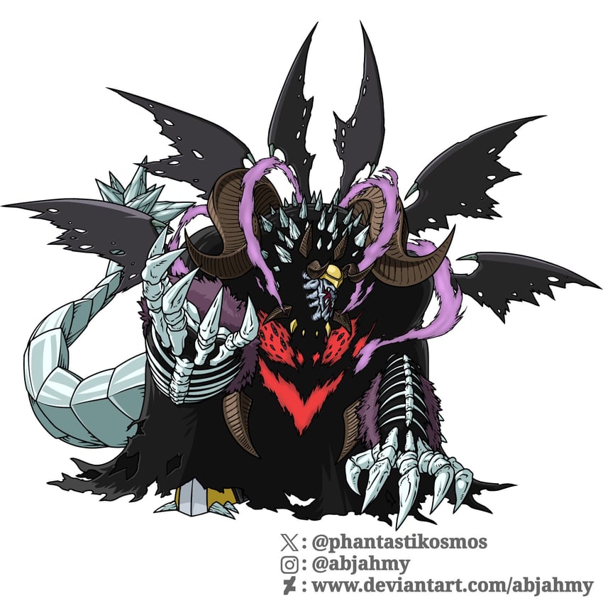 lilithmon, duskmon, darkknightmon, gulfmon, and blastmon (digimon and 1 more) drawn by phantastikosmos