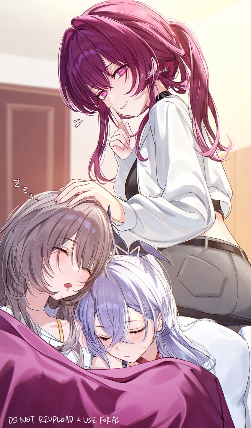 trailblazer, stelle, kafka, and silver wolf (honkai and 1 more) drawn by imasaki_kei