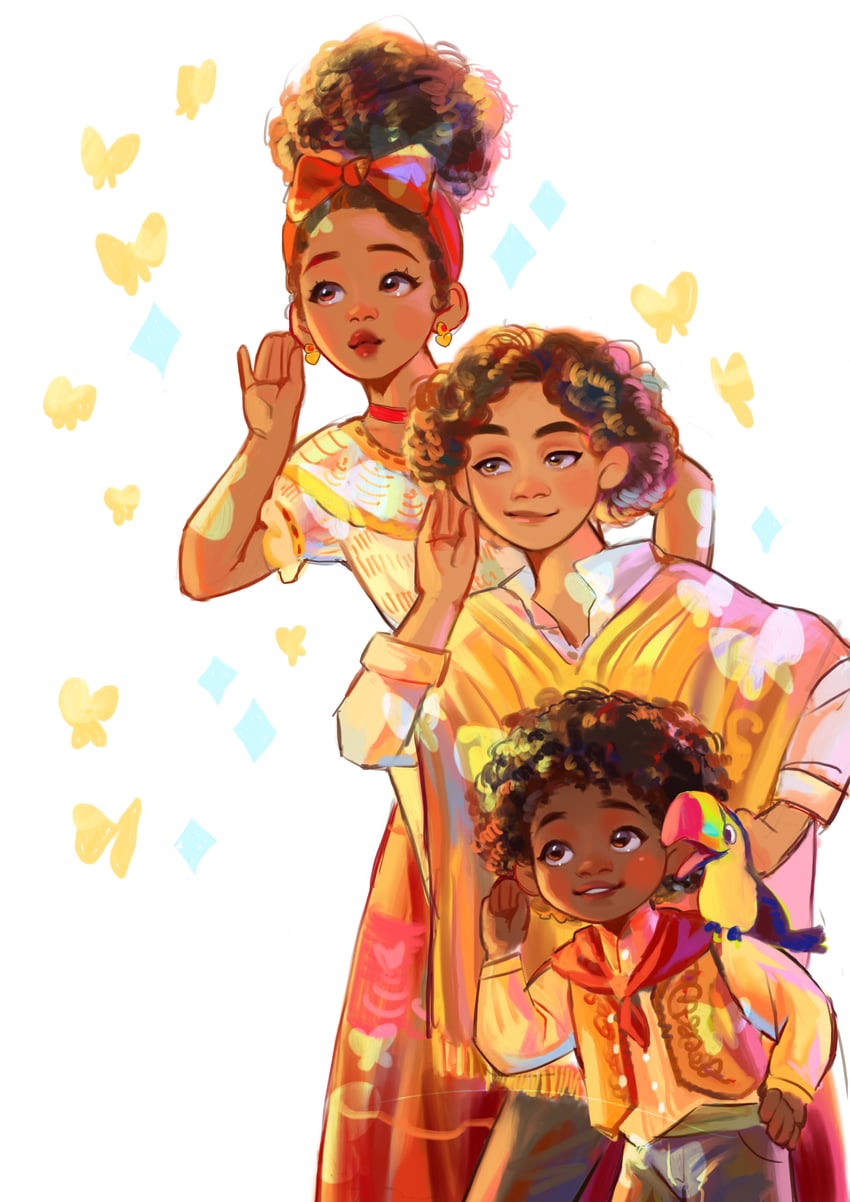 dolores madrigal, camilo madrigal, and antonio madrigal (encanto) drawn by pupe_(sennbee1027)