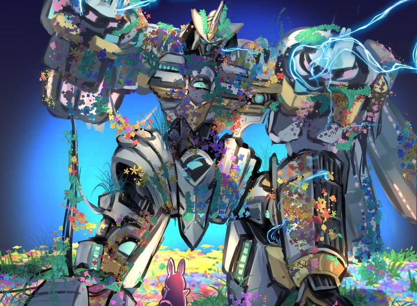 divine arsenal aa-zeus - sky thunder and melffy rabby (gundam and 2 more) drawn by pipu_012