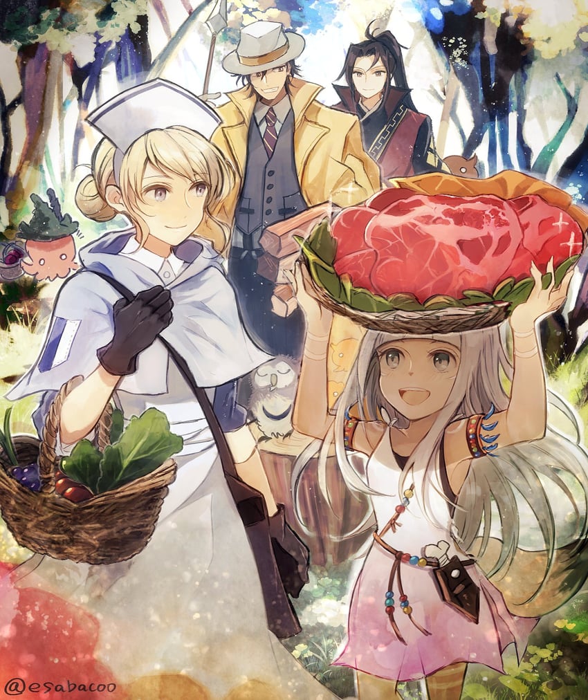 hikari ku, partitio yellowil, ochette, castti florenz, and octopuff traveler (octopath traveler and 1 more) drawn by leaf_(esabacoo)