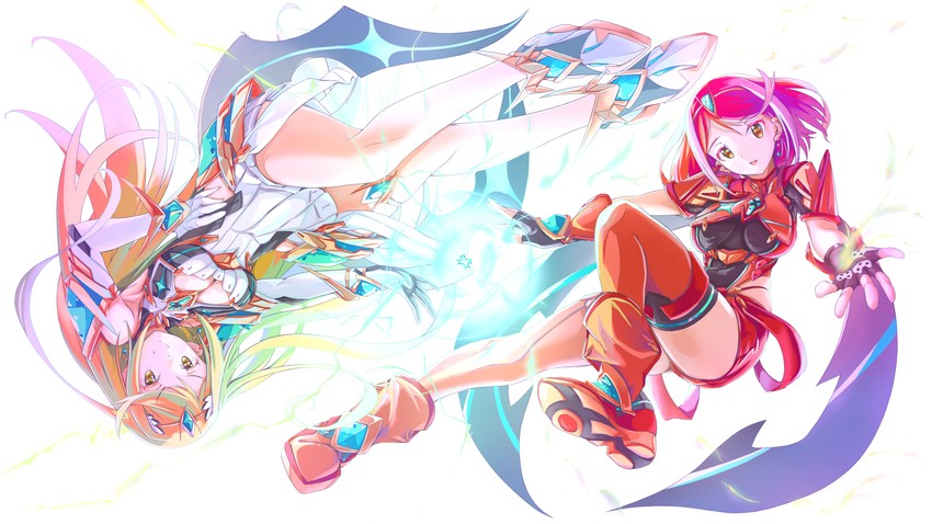 pyra and mythra (xenoblade chronicles and 1 more) drawn by onigiri_(artist)
