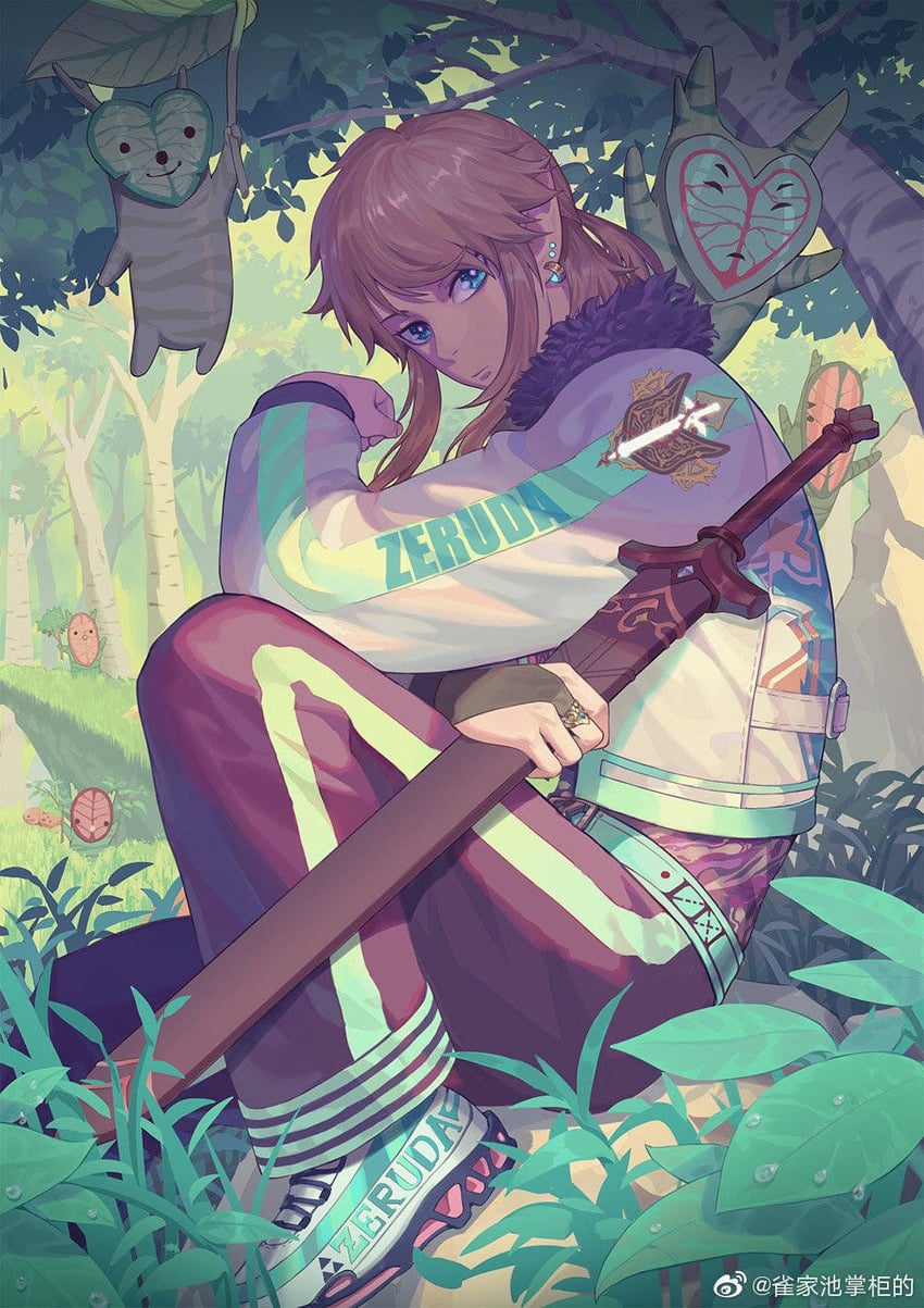 link and korok (the legend of zelda and 1 more) drawn by iketsumi