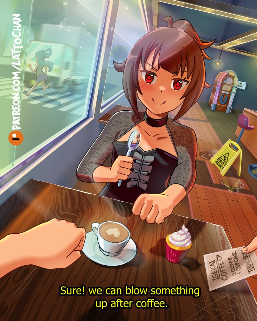 megumin, aqua, and darkness (kono subarashii sekai ni shukufuku wo!) drawn by lattochan and sotekun