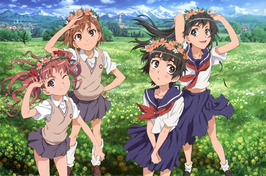 misaka mikoto, shirai kuroko, saten ruiko, and uiharu kazari (toaru majutsu no index and 1 more) drawn by kawamura_takayasu