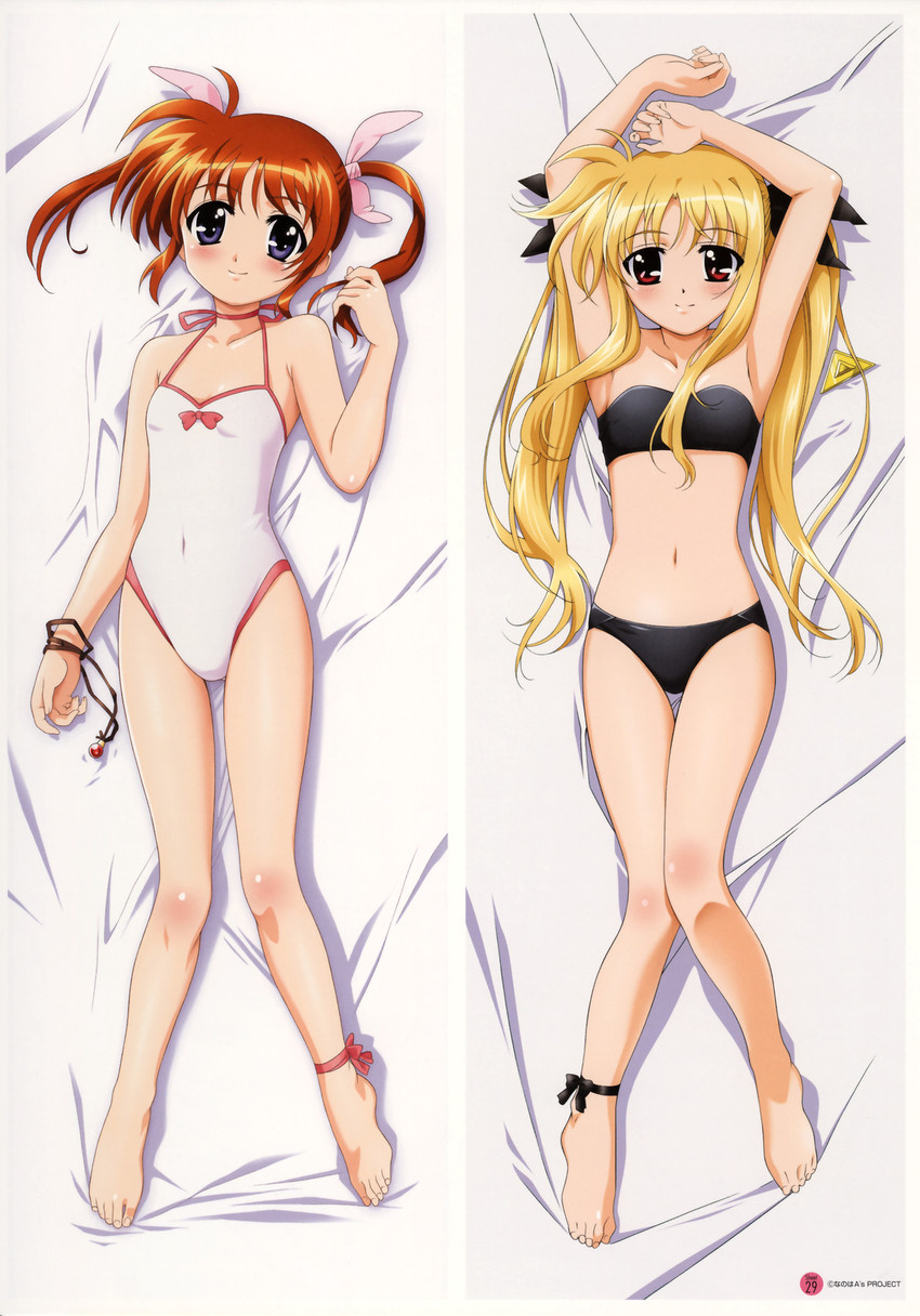 fate testarossa, takamachi nanoha, raising heart, and bardiche (lyrical nanoha and 1 more) drawn by okuda_yasuhiro