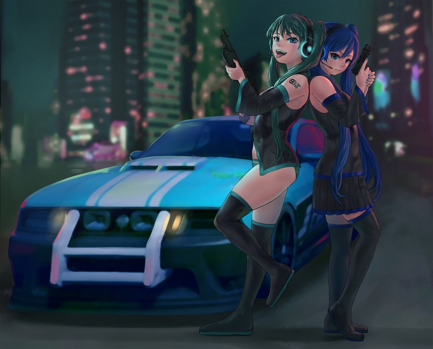 hatsune miku (vocaloid and 1 more) drawn by lasterk