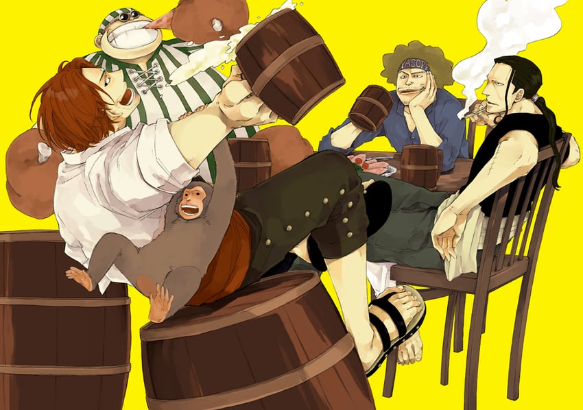 shanks, benn beckman, yasopp, lucky roux, and monster (one piece) drawn by ishikoronbo